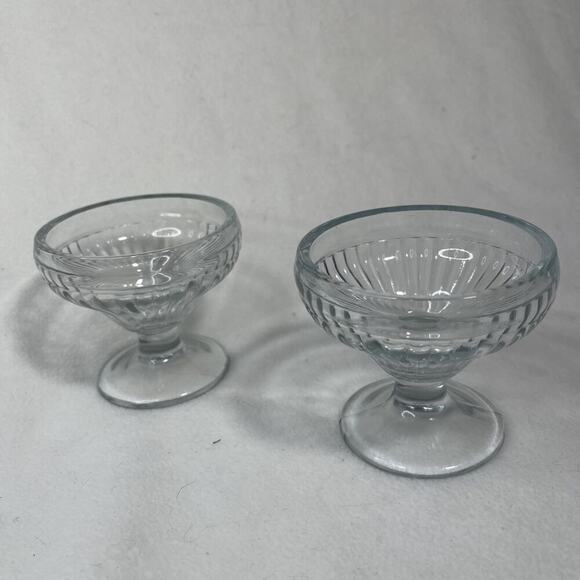 Art Deco Vintage Sherbet Dessert Ice Cream Cup Dishes X2 Clear Glass 3.5"W - Picture 1 of 7